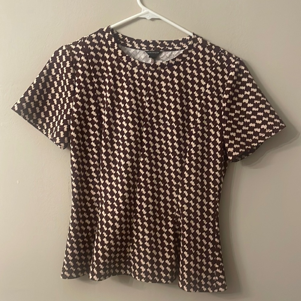 Ann Taylor Peplum Houndstooth Top Size S